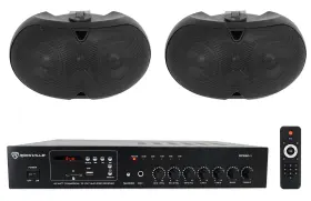 Rcs80-1 Rockville D4-70v Commercial Amplifier 2 Black Dual 4 Inch 70v Patio Speakers For Restaurant