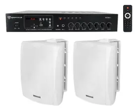 Rcs80-1 Rockville Wet-5w 60w 70v Commercial/restaurant Amplifier 2 White 5.25 Inch Wall Speakers