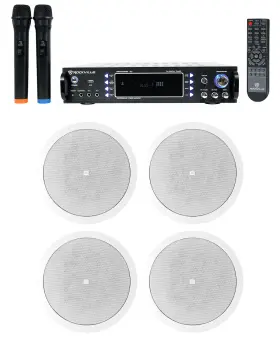 Rpa70wbt Rockville 4 Jbl 6.5 Inch Ceiling Speakers Bluetooth Receiver 2 Mics For Restaurant/bar/cafe