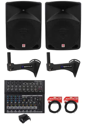 Rpw20 Rockville Rpg10 2 10 Inch Powered 600w Speakers Wall Mounts For Restaurant/bar/cafe