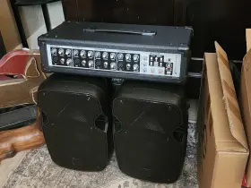 Rpm45 Rockville Ultralite Pa 4ch Powered Mixer And Speakers With Stands Speakon Cables