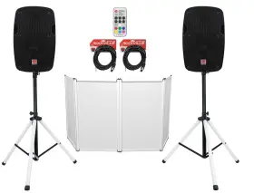 Rcts1425 Rockville Spg84 Led 2 8 Inch 400w Dj Pa Speakers Stands With Leds Remote Cables Facade