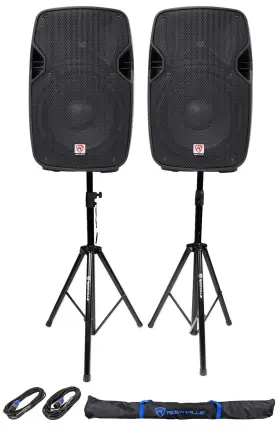 Rvss2-tsnl4 Rockville Spgn108 2 10 Inch Passive 800w Abs Plastic Pa Speakers Stands Cables Bags