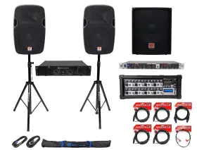 Rvss2-tsnl4 Rockville Spgn128 Sbg1154 2 12 Inch 1200w Dj Pa Speakers Sub Stands Crossover Powered Mixer Cables