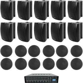 Wet-6b Rockville Ccl6t 10 6.5 Inch Black Wall 12 6 Ceiling Speakers 4-zone Matrix Amp For Restaurant