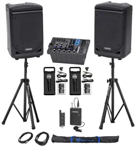 Swxpd1blm5 Samson Technologies 613815839439 Expedition Xp300 300w 6 Inch Pa Dj Speakers Mixer Lavalier Wired Mics Stands