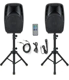 Ep23880 Sonart Dual 10 Inch Protable 1600w Powered Speakers With Mic Speaker Stands Control