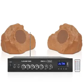 Pac80x2rk52br Sound Town 2-zone 70v/100v Amp 2 X Rock Speakers Brown