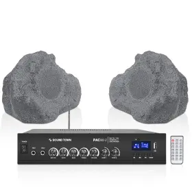 Pac80x2rk52g Sound Town 2-zone 70v/100v Amp 2 X Rock Speakers Gray