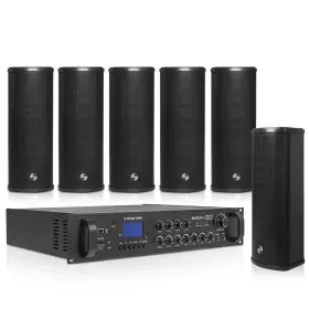 Stca6130x6cl25b Sound Town 3-zone Low-z Amp 6 X Column Speakers Black