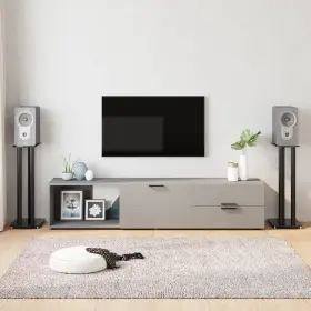 Speaker Stands 720845762742 2 Pcs Black Tempered Glass 3 Pillars Design