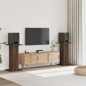 Speaker Stands 721102949265 2 Pcs Brown Oak 11.8x11.8x31.5 Inch Engineered Wood
