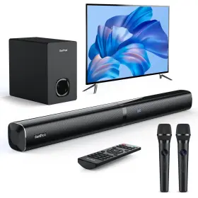 B0f9whhlkl Suntrok Karaoke Soundbar With Subwoofer For Tv And Pc - 2 Wireless Microphones Bluetooth Hd