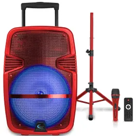 3000w Technical Pro 610370128640 Bluetooth Loudspeaker 15 Inch Rechargeable Red Tripod Mic