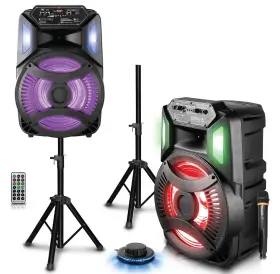 Club12 Technical Pro 12 Inch Rechargeable Bluetooth Speakers Stands Remote Mic Light