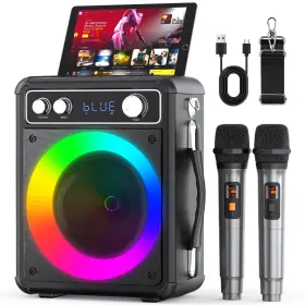 Machine-t-03 Vosoco Machine Portable Bluetooth Karaoke Speaker With 2 Wireless Microphones Pa System