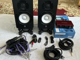Yamaha 707943554262 Hs5 Pair And Focsusrite Scarlett 2i2 3rd Gen Bundle With Stands Cables