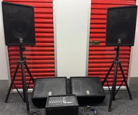 Emx512sc Yamaha Esx512sc Powered Mixer 500 Watt Pa System 4 A12 Speakers And Stands