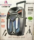 Maxpower MPD3115-LAZER Single 15" Karaoke Combo Speaker With Dj Stand, Mic New. Price: $169.00.