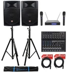 (2) Rockville RPG15 15" 2000W Active Pa/dj Speakers+mixer+mic+stands+cables+bag New. Price: $773.70.