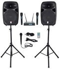 Rockville RPG152K 15" Powered Speakers W/bluetooth+dual Uhf Wireless Mics+stands New. Price: $479.95.