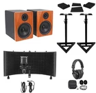 2) Rockville APM5C 5.25" Active Studio Monitors+stands+mic+headphones+iso Shield New. Price: $373.90.