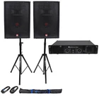 (2) Rockville RSG15.4 15" Speakers RPA9 Amp Stands+cables+case New. Price: $569.85.