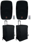 2) Rockville BPA15 15" Powered Bluetooth 800W Dj Speakers+rolling Travel Bags New. Price: $629.80.