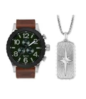American Exchange Men's Brown Pu Strap Watch 48.5MM W/ Northstar Necklace New. Price: $12.00.