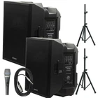 2X Warzone WPTS15 2500W Bluetooth Powered Speakers + Adjustable Pa Stands. Price: $699.99.