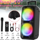 Dual 10" Portable Bluetooth Speaker Heavy Bass Karaoke Led Dj Tws Aux Mic Party New. Price: $189.99.