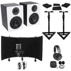 2) Rockville APM6W 6.5" Active Studio Monitors+stands+mic+headphones+iso Shield New. Price: $398.90.