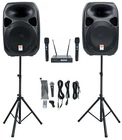 Rockville RPG122K 12" Powered Speakers W/bluetooth+dual Uhf Wireless Mics+stands New. Price: $374.95.